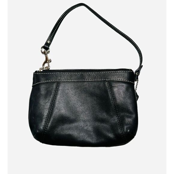 Coach Black Leather Convertible Wristlet Pleated Zip Top Pouch Mini Purse  5 x 8 - Picture 3 of 4